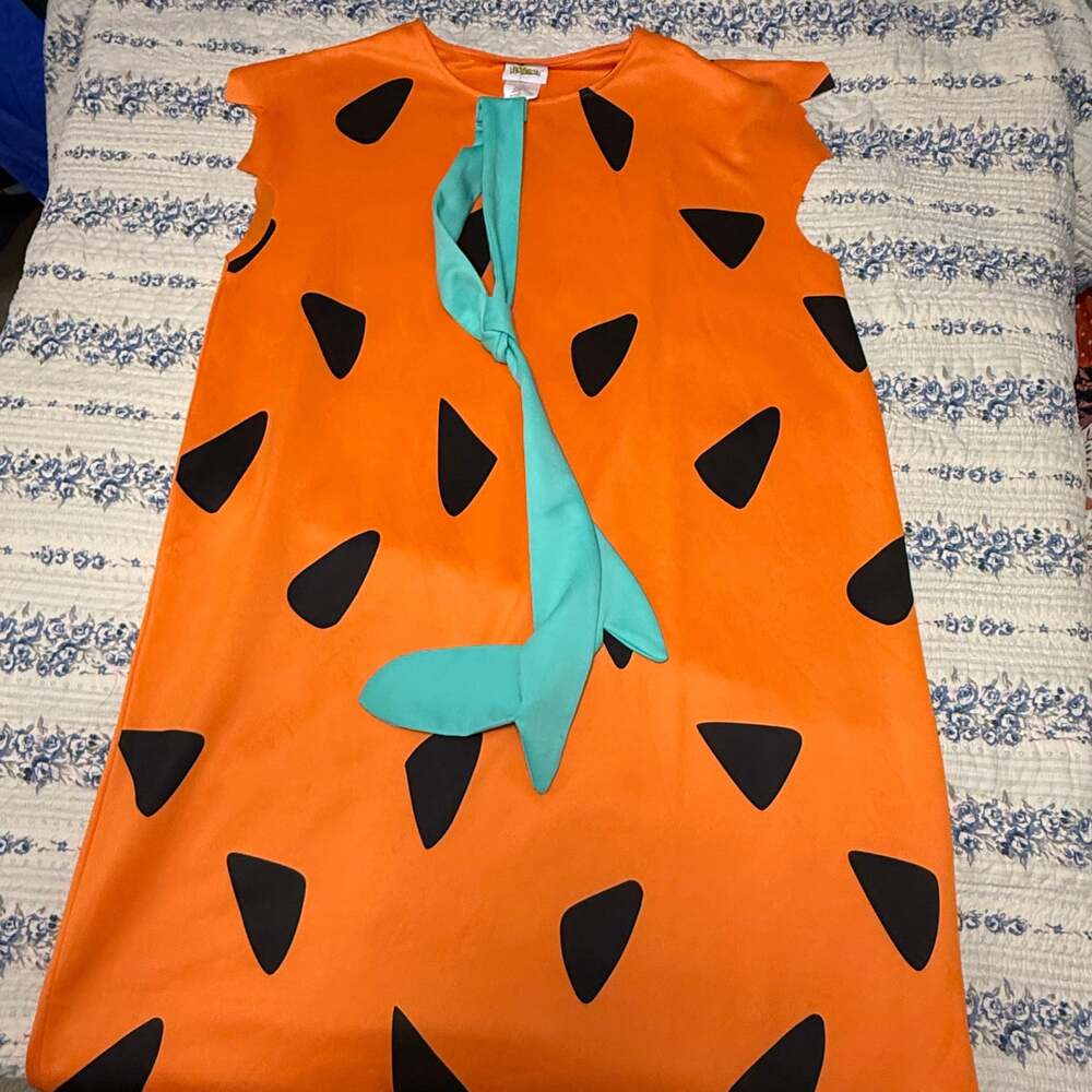 Fred Flintstone Adult Orange Tunic Costume with Black Tie